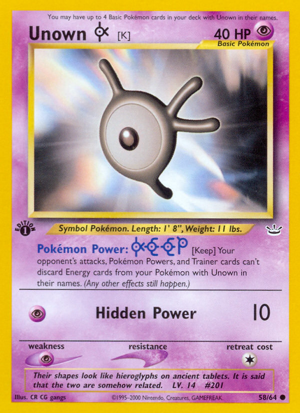 Unown [K] (58/64) [Neo Revelation 1st Edition] 
