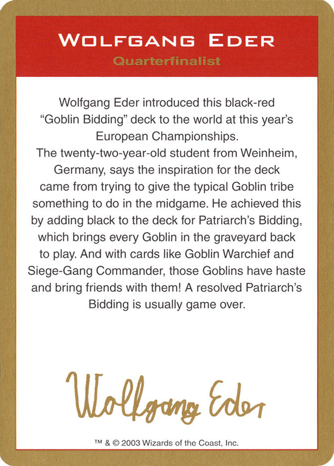 Wolfgang Eder Bio [World Championship Decks 2003] 