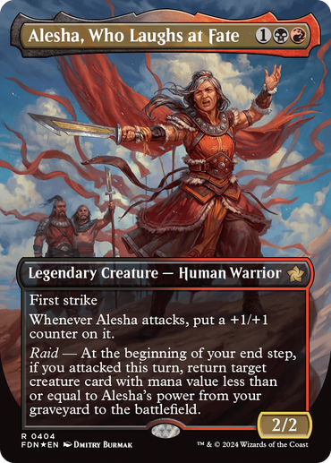 Alesha, Who Laughs at Fate (Borderless) (Mana Foil) [Foundations] 