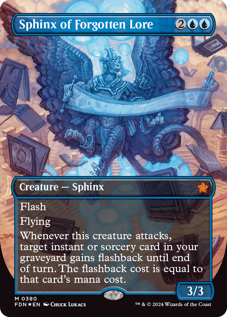 Sphinx of Forgotten Lore (Borderless) (Mana Foil) [Foundations] 