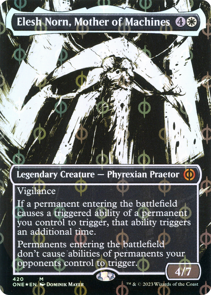 Elesh Norn, Mother of Machines (Borderless Ichor Step-and-Compleat Foil) [Phyrexia: All Will Be One] 