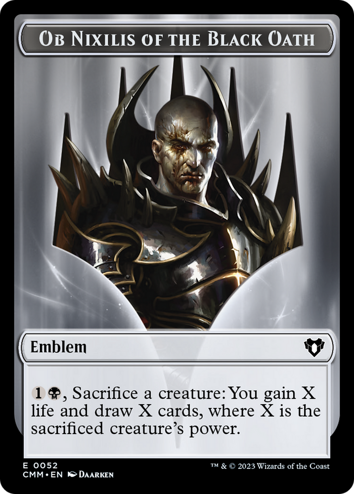 Clue // Ob Nixilis of the Black Oath Emblem Double-Sided Token [Commander Masters Tokens] 