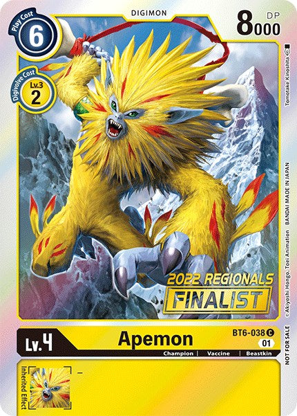 Apemon [BT6-038] (2022 Championship Online Regional) (Online Finalist) [Double Diamond Promos] 