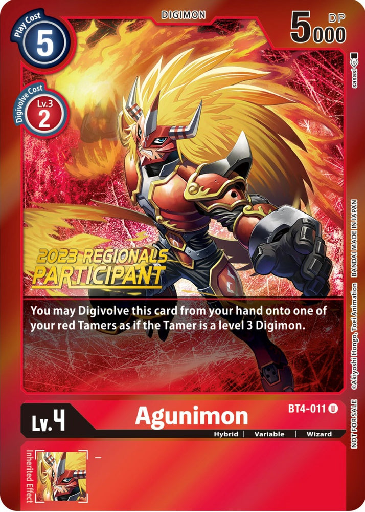 Agunimon [BT4-011] (2023 Regionals Participant) [Great Legend Promos] 