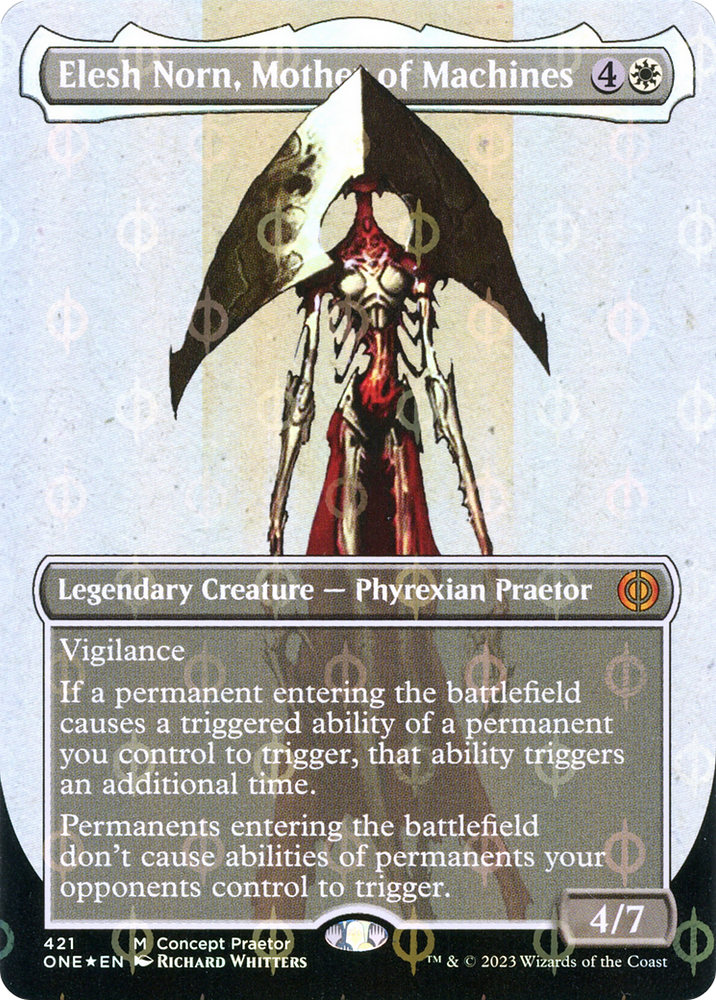 Elesh Norn, Mother of Machines (Borderless Concept Praetors Step-and-Compleat Foil) [Phyrexia: All Will Be One] 