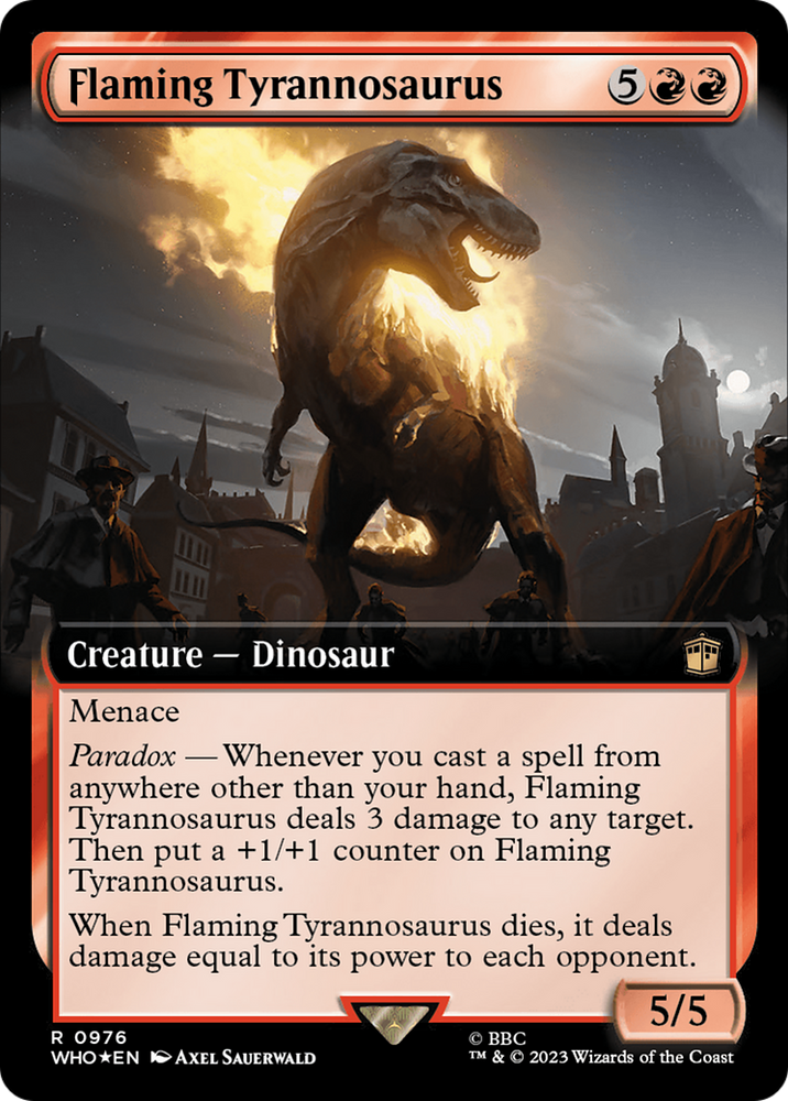 Flaming Tyrannosaurus (Extended Art) (Surge Foil) [Doctor Who] 