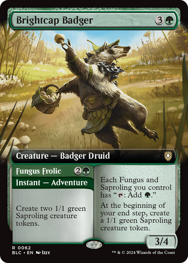 Brightcap Badger // Fungus Frolic (Extended Art) [Bloomburrow Commander] 