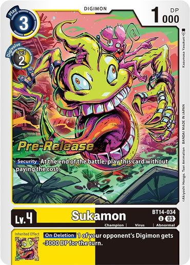 Sukamon [BT14-034] [Blast Ace Pre-Release Cards] 