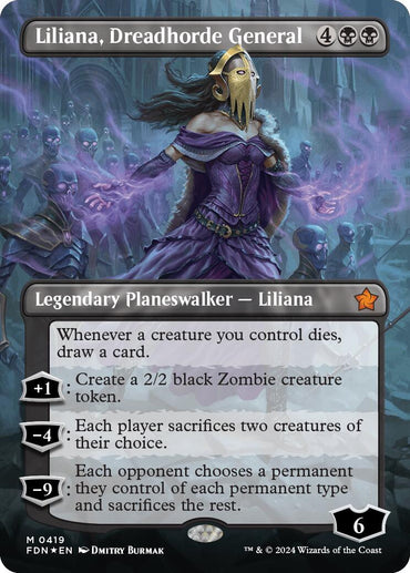 Liliana, Dreadhorde General (Borderless) (Mana Foil) [Foundations] 