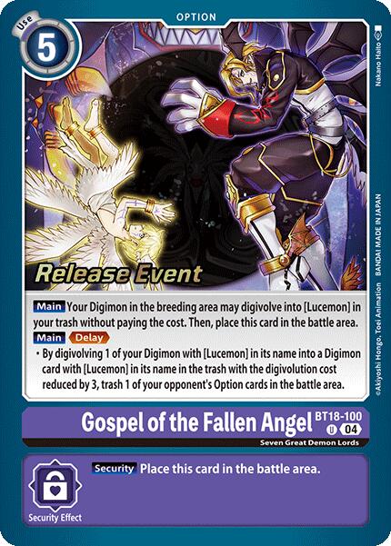 Gospel of the Fallen Angel [BT18-100] [Release Special Booster 2.0 Pre-Release Cards]