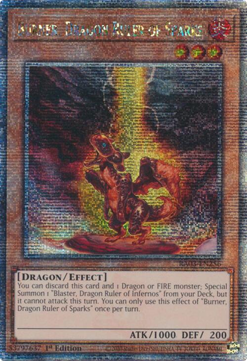 Burner, Dragon Ruler of Sparks (Quarter Century Secret Rare) [RA03-EN256] Quarter Century Secret Rare 