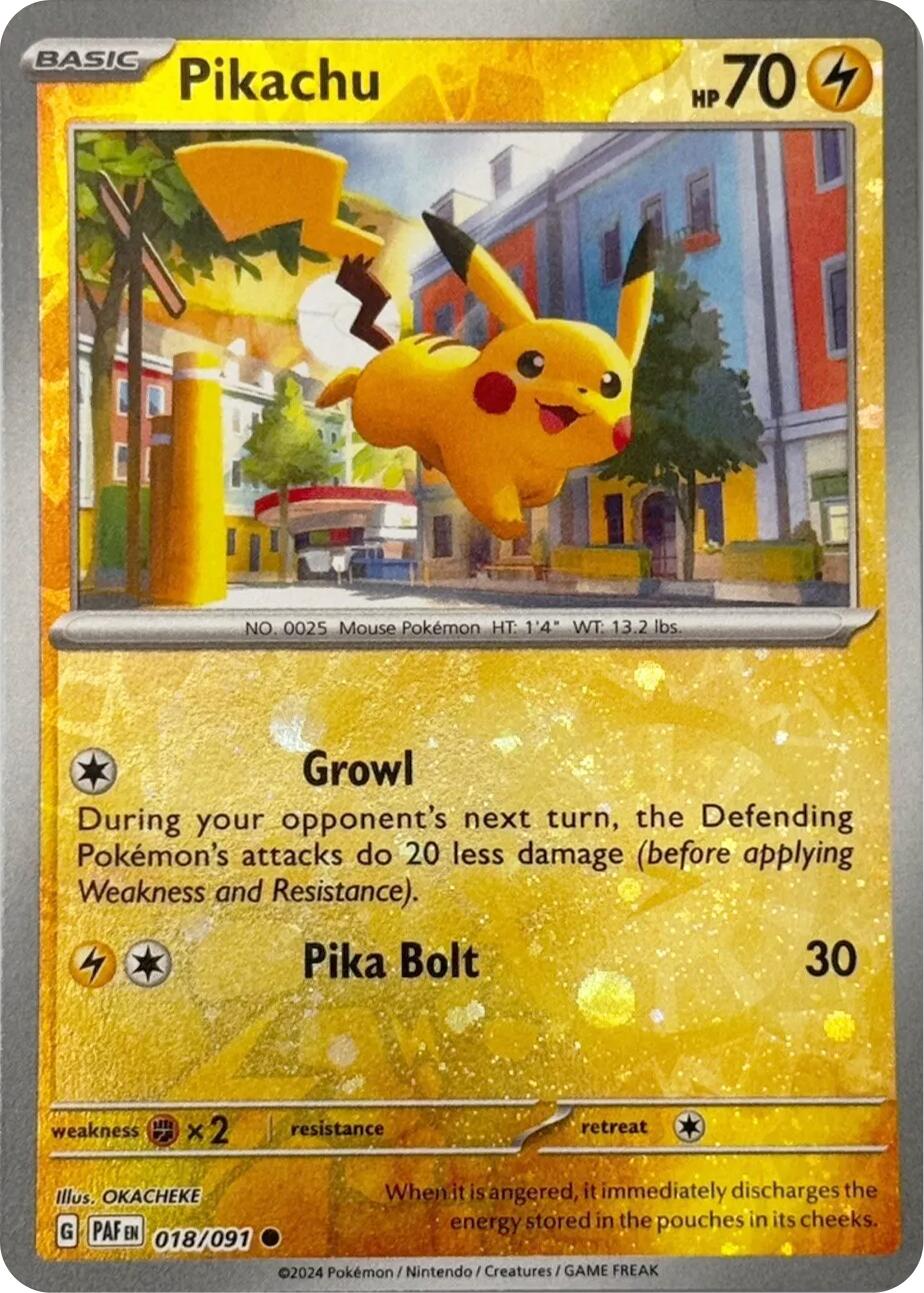 Pikachu (018/091) (Reverse Cosmos Holo) [Scarlet & Violet: Paldean Fates] 