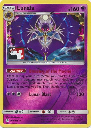 Lunala (102/236) (Pokemon Club Special Print) [Sun & Moon: Cosmic Eclipse] 