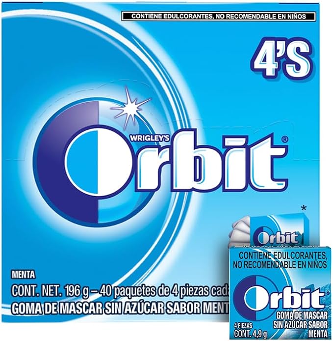 Orbit Sugar-free mint flavoured gum, 40 packs of 4 pieces. 196g
