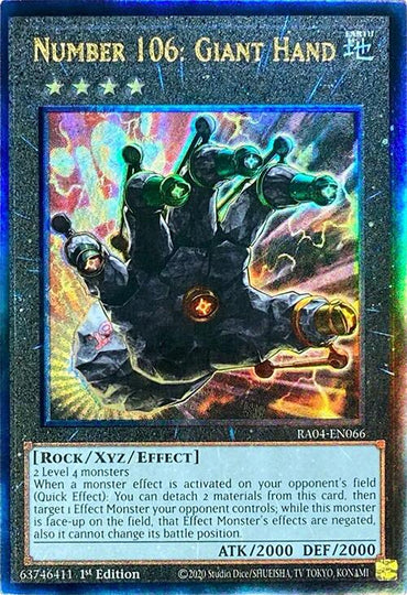 Number 106: Giant Hand [RA04-EN066] Prismatic Ultimate Rare