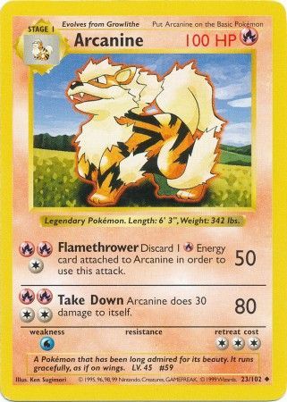 Arcanine (23/102) [Shadowless Unlimited Base Set] 
