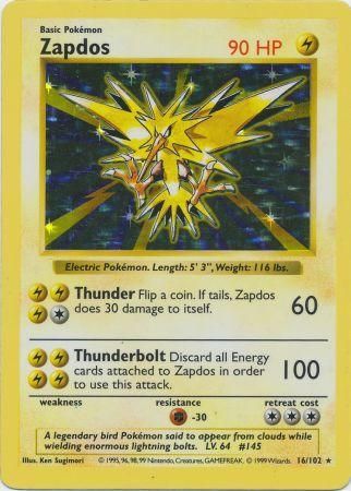 Zapdos (16/102) [Shadowless Unlimited Base Set] 