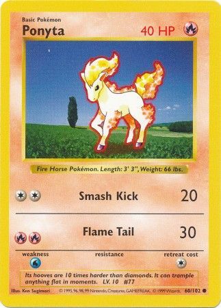 Ponyta (60/102) [Shadowless Unlimited Base Set] 