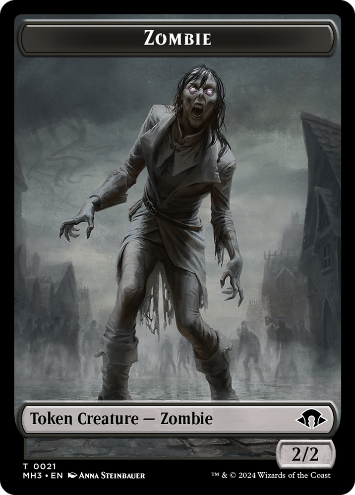 Zombie (Ripple Foil) // Elephant Double-Sided Token [Modern Horizons 3 Commander Tokens] 