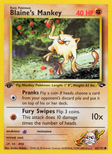Blaine's Mankey (63/132) [Gym Challenge 1st Edition] 