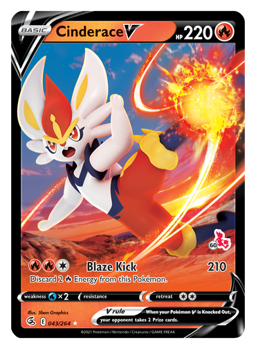 Cinderace V (043/264) (Cinderace Stamp #60) [Battle Academy 2022] 