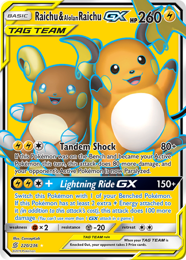 Raichu &amp; Alolan Raichu GX (220/236) [Sun &amp; Moon: Unified Minds] 