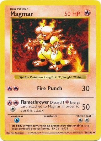 Magmar (36/102) [Shadowless Unlimited Base Set] 