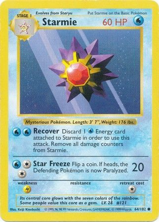 Starmie (64/102) [Shadowless Unlimited Base Set] 