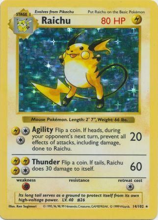 Raichu (14/102) [Shadowless Unlimited Base Set] 