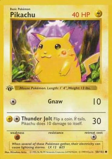 Pikachu (58/102) (Red Cheeks Misprint) [Base Set 1st Edition] 