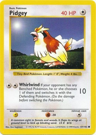 Pidgey (57/102) [Shadowless Unlimited Base Set] 