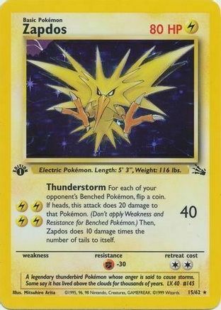 Zapdos (15/62) (Cosmos Holo) [Fossil 1st Edition] 