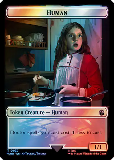 Human (0037) // Dinosaur Double-Sided Token (Surge Foil) [Doctor Who Tokens] 