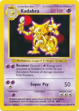 Kadabra (32/102) [Shadowless Unlimited Base Set] 