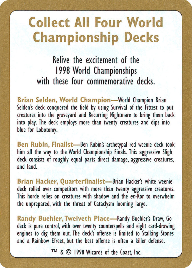 1998 World Championships Ad [World Championship Decks 1998] 