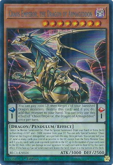 Chaos Emperor, the Dragon of Armageddon (Silver) [BLC1-EN026] Ultra Rare