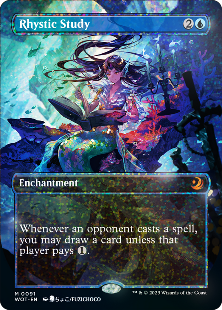 Rhystic Study (Anime Borderless) (Confetti Foil) [Wilds of Eldraine: Enchanting Tales] 