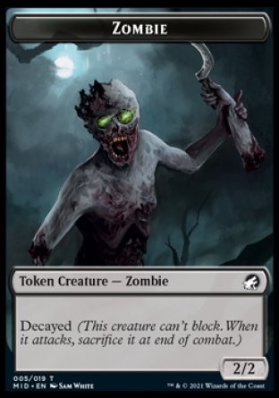 Zombie (005) // Bat Double-Sided Token [Innistrad: Midnight Hunt Tokens] 