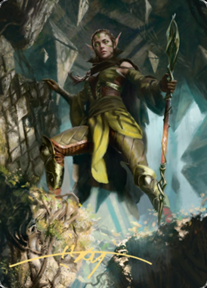 Nissa of Shadowed Boughs 1 Art Card (Gold-Stamped Signature) [Zendikar Rising Art Series] 