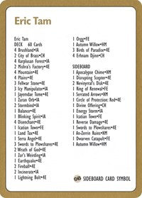1996 Eric Tam Decklist Card [World Championship Decks] 