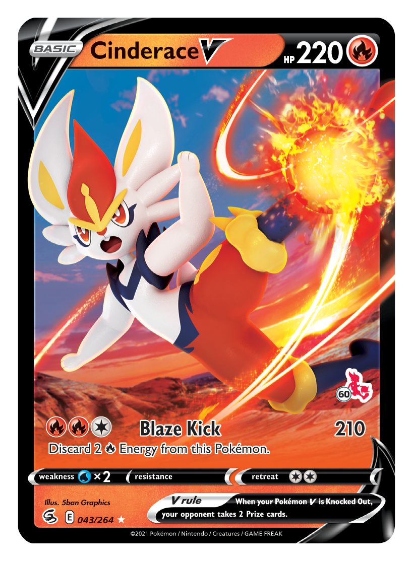 Cinderace V (043/264) (Cinderace Stamp #60) [Battle Academy 2022]