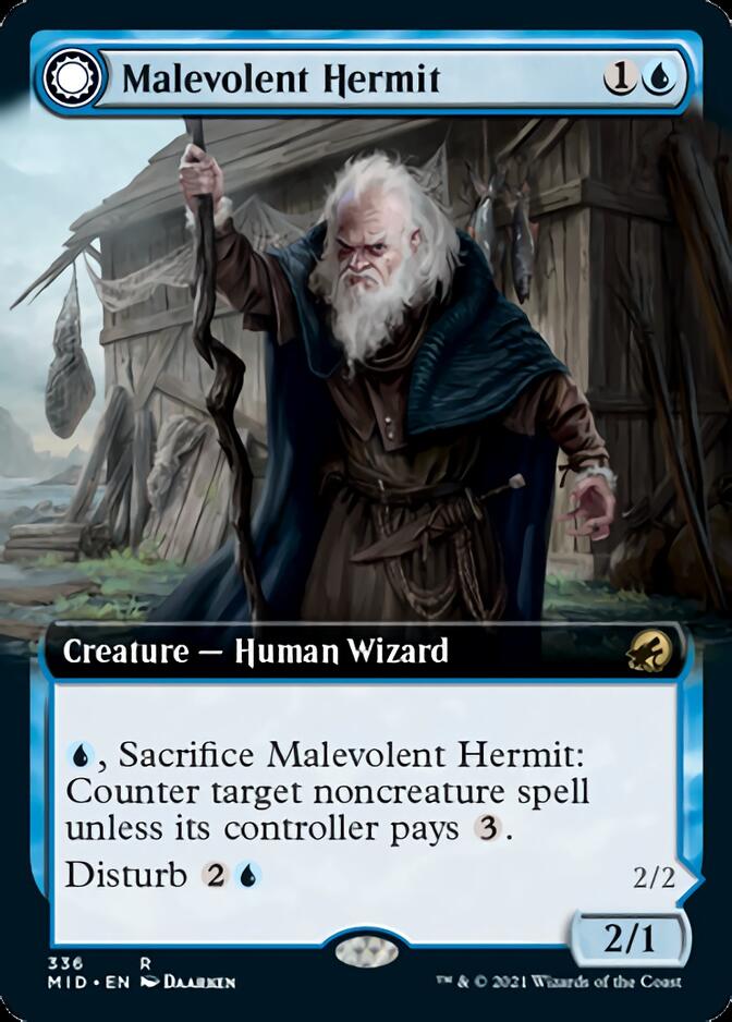 Malevolent Hermit // Benevolent Geist (Extended Art) [Innistrad: Midnight Hunt] 